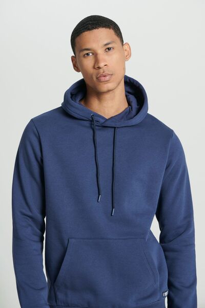 Lee Regular Fit Regular Cut Hooded Navy Blue Sweatshirt with Fleece Inside Pocket Detail