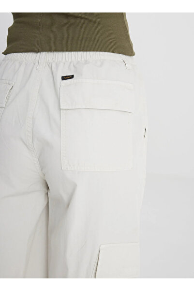 Lee Loose Fit Rahat Kesim Yüksek Bel Geniş Paça %100 Pamuk Ekru Kargo Pantolon