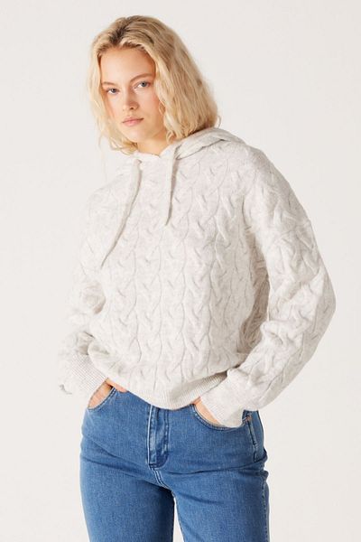 WRANGLER Normál szabású, normál szabású kapucnis ekrü kötöttáru pulóver