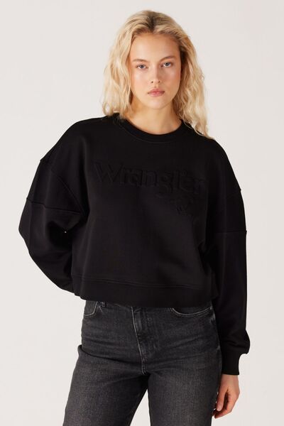 WRANGLER Relaxed Fit Geniş Kesim Bisiklet Yaka %100 Pamuk Big Logo Kadın Siya...