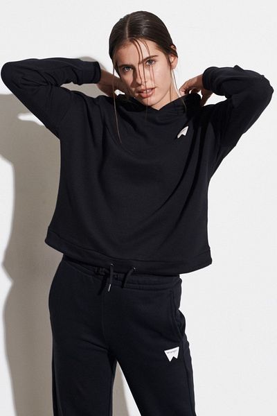 WRANGLER Loose Fit Relaxed Cut Black Women's Fleece Inside Hooded Sweatshirt