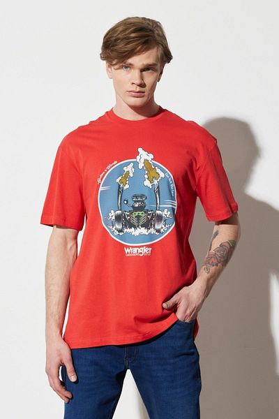 WRANGLER Comfortable Fit - 100% Cotton Red Crew Neck T-shirt