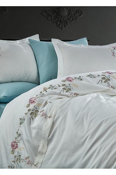 Dantela Set cuvertură dublă din satin de bumbac Dream - crem
