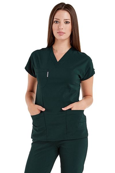 Alsancak Üniforma Dark Green Doctor and Nurse Jersey - Thick Lycra Bat Sleeve Set