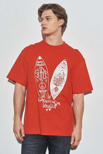 WRANGLER Comfortable Fit - 100% Cotton Red Crew Neck T-shirt
