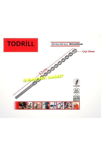Todrill Delici Büyük Hilti Matkap Ucu- Sds-Beton-Duvar-Tuğla-Ø22x520mm