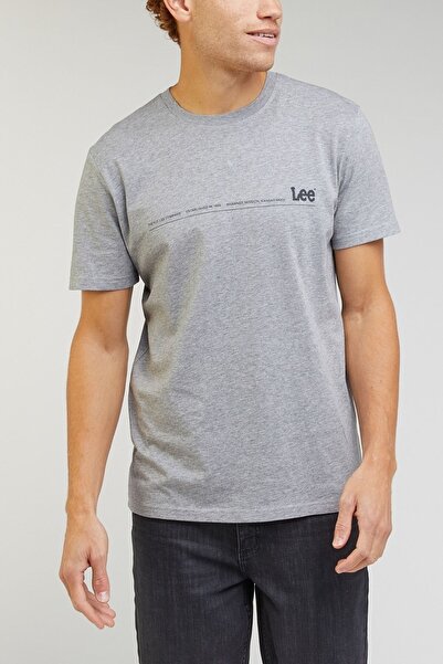 Lee Regular Fit Normal Kesim %100 Pamuk Bisiklet Yaka Gri Melanj Tişört
