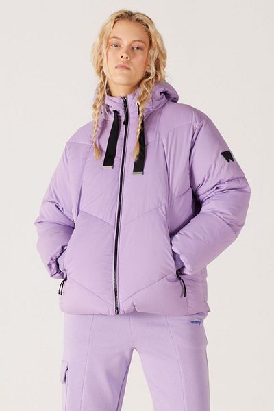 WRANGLER Helllila, bequem geschnittene, aufblasbare Daunenjacke mit Kapuze