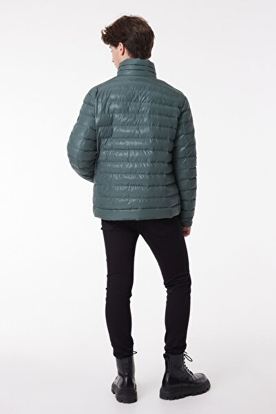 Lee Khaki Puffer Jacket - Stand Collar,RegularFit