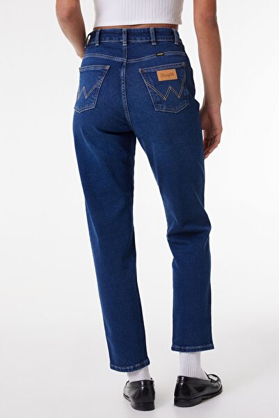 WRANGLER Mom Fit High Waist Shrinkable Leg Vintage Cut Women's Blue Cotton Stretchy Jean Denim Jeans