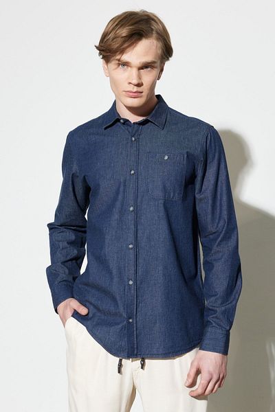 WRANGLER Regular Fit Normal Cut 100% Cotton Dark Blue Long Sleeve Shirt