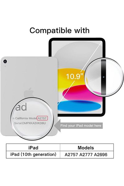 TEKNETSTORE 2022 Compatible Ipad 10.9 Inch - Case with Pen Compartment, Sleep Mode, Stand Silicone A2757 A2777 A2696