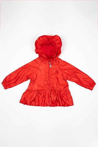 Adisia Kız Bebek Kırmızı Kapüşonlu Fermuarlı Yağmurluk