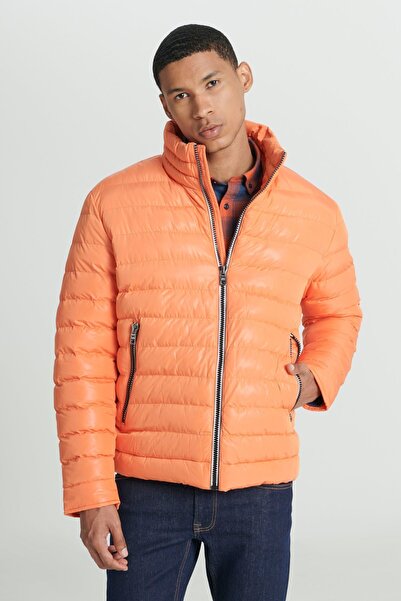 Lee Regular Fit Normal Kesim Dik Yaka Turuncu Şişme Mont