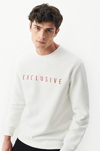 Riders by Lee Loose Fit Bisiklet Yaka Şardonlu Kırık Beyaz Sweatshirt