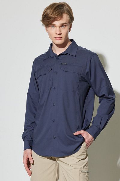 ALL TERRAIN GEAR -x- Wrangler All Terrain Gear Regular Fit Regular Cut Stretch Marineblaues Langarmshirt