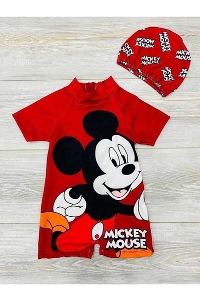 ZAYA Mickey PatternedUnisexBaby and Kids Swimsuit and Hood Set - Short Sleeve and Fast Drying