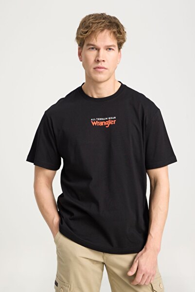 WRANGLER All Terrain Gear Loose Fit Rahat Kesim Bisiklet Yaka %100 Pamuk Siya...