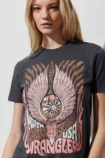 WRANGLER Anthracite Color - 100% Cotton, Regular Fit Crew Neck T-Shirt
