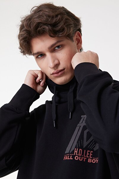 Lee Loose Fit Rahat Kesim Kapüşonlu Şardonlu Siyah Sweatshirt