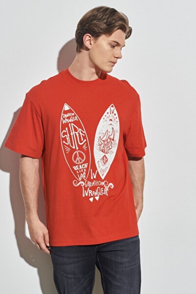 WRANGLER Comfortable Fit - 100% Cotton Red Crew Neck T-shirt