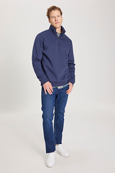 WRANGLER Regular Fit Normal Kesim Fermuarlı Yaka Içi Polarlı Lacivert Sweatshirt