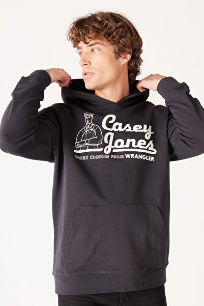 WRANGLER Φούτερ σε χαλαρή εφαρμογή, άνετη εφαρμογή, 100% βαμβάκι, με φλις εσωτερικά, σκούρο γκρι