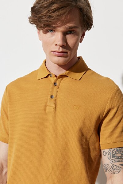 WRANGLER Mustard Colored - 100% Cotton Regular CutPoloCollar T-shirt