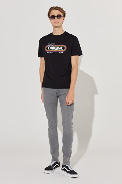 Lee Malone Skinny Fit Dar Kesim Düşük Bel Çok Dar Paça Gri Erkek Esnek Jean Denim Kot Pantolon