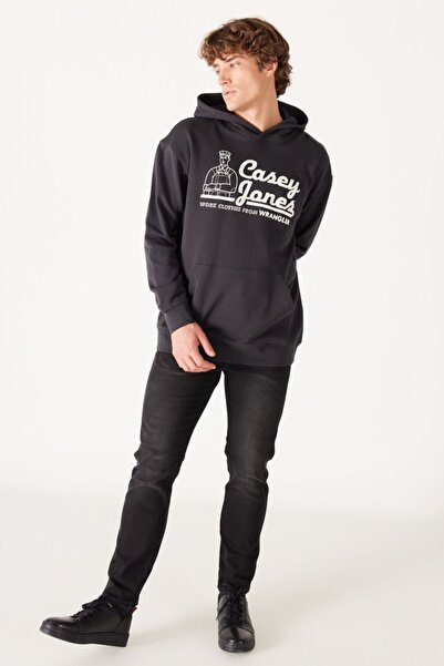 WRANGLER Φούτερ σε χαλαρή εφαρμογή, άνετη εφαρμογή, 100% βαμβάκι, με φλις εσωτερικά, σκούρο γκρι