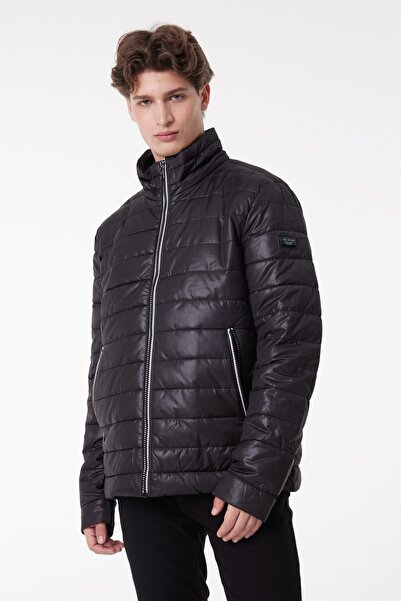 Lee Regular Fit Normal Cut High Collar Black Puffer Coat