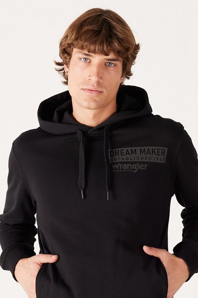 WRANGLER Regular Fit Regular Cut Black Men's Fleece Inside Hooded Sweatshirt