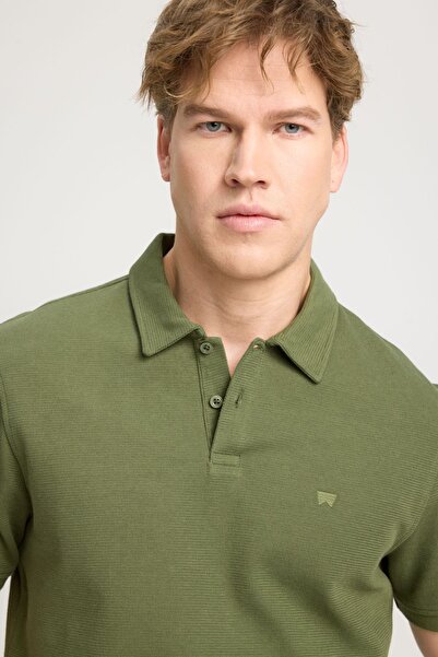 WRANGLER Olive GreenRegularFitPoloCollar T-shirt