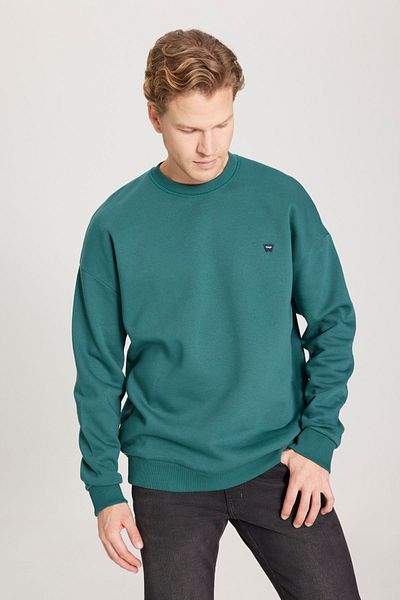 WRANGLER Regular Fit Regular Cut Crew Neck Green Sweatshirt with Fleece Inside