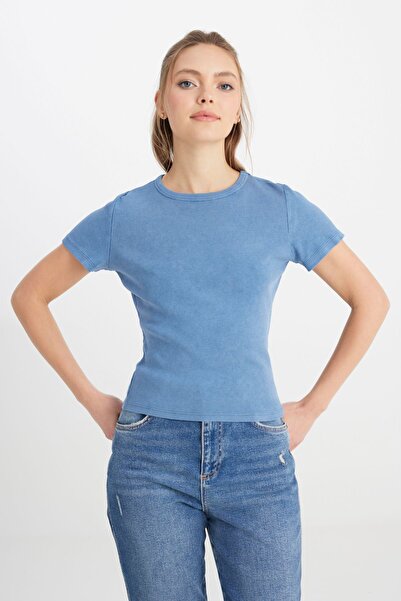 WRANGLER Slim Fit Slim Fit Crew Neck Navy Blue T-Shirt