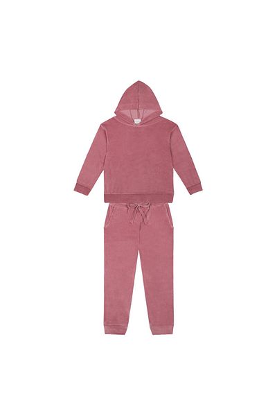 Antebies Pink Velvet Hooded Tracksuit Set