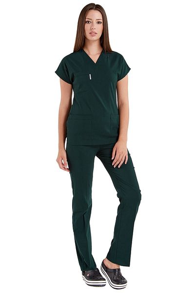 Alsancak Üniforma Dark Green Doctor and Nurse Jersey - Thick Lycra Bat Sleeve Set