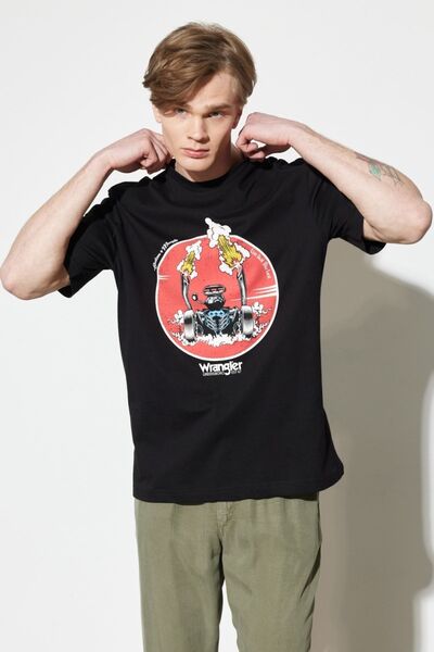 WRANGLER Loose Fit Rahat Kesim %100 Pamuk Bisiklet Yaka Siyah Tişört