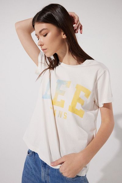 Lee Relaxed Fit Crew Neck 100% Baumwolle Off White T-Shirt - Loose Fit