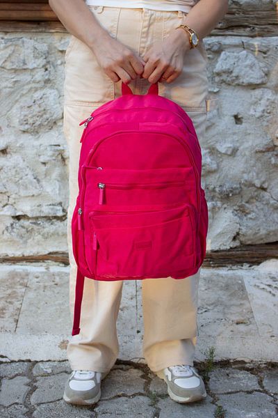 KAFF Young 17304 Fuchsia Crinkle Fabric Water Resistant Multi-Pocket Backpack