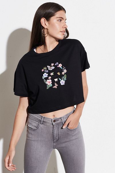 WRANGLER Bequem geschnittenes schwarzes T-Shirt mit Rundhalsausschnitt aus 100 % Baumwolle
