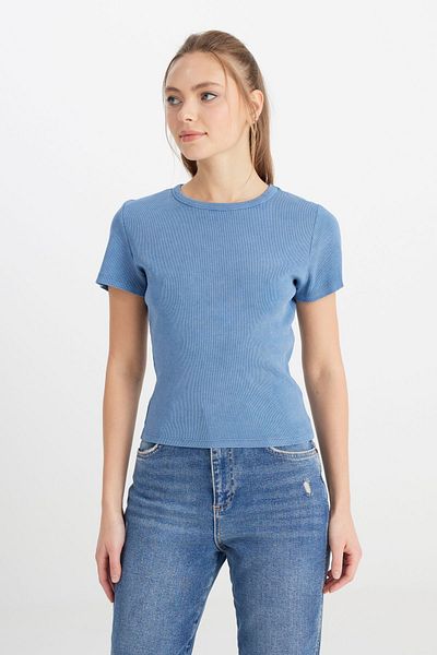 WRANGLER Slim Fit Slim Fit Crew Neck Navy Blue T-Shirt