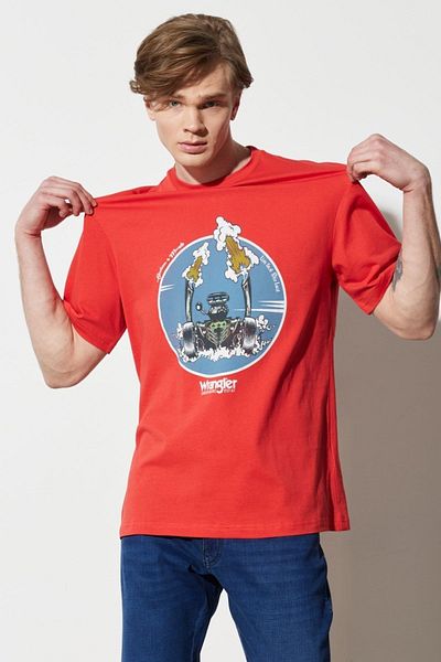 WRANGLER Comfortable Fit - 100% Cotton Red Crew Neck T-shirt