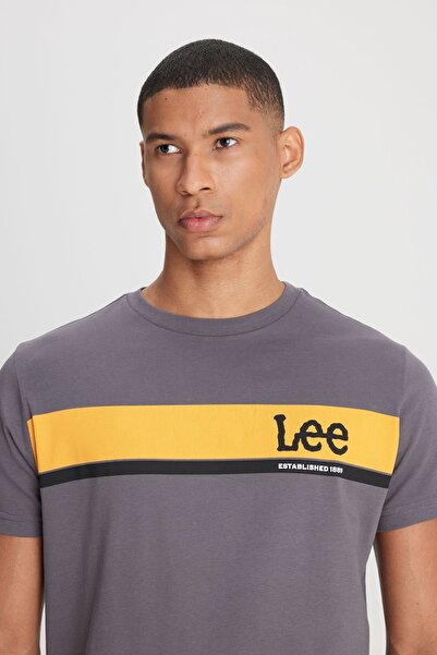 Lee Regular Fit Regular Cut Crew Neck 100% Cotton Anthracite Men's T-shirt