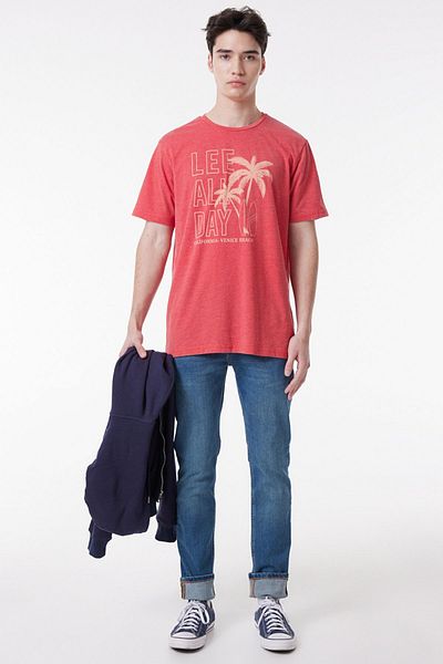 Lee Rotes Herren-T-Shirt mit normaler Passform und Rundhalsausschnitt