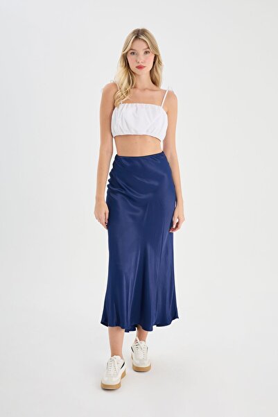 ONE8 Saten Beli Lastikli Midi Boy Etek