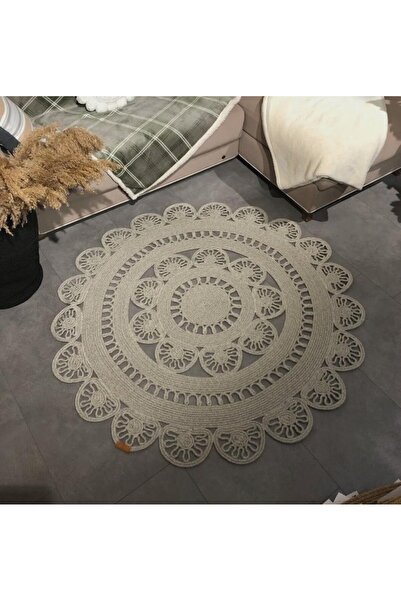 ModaCardin jüt Hasır görünümlü Desenli Modern El Örgüsü daire Halı Kilim