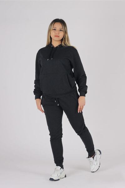 han elegant Kapüşonlu Kanguru Cepli Beli Lastik Ve Kordonlu 2ip Eşofman Takımı
