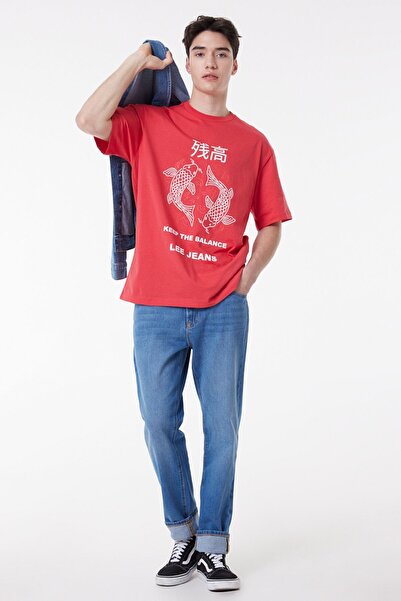 Lee Loose Fit Rahat Kesim %100 Pamuk Bisiklet Yaka Kırmızı Tişört