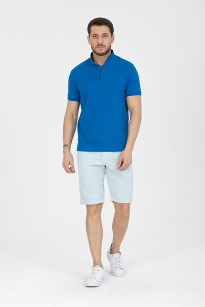 Wise Ανδρικό μπλε βαμβακερό σορτς Κάπρι με ζώνη και πλαϊνές τσέπες, χαλαρή εφαρμογή